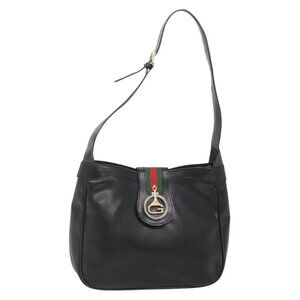 Authentic GUCCI Web Sherry Line Shoulder Bag Leather Black Red Green